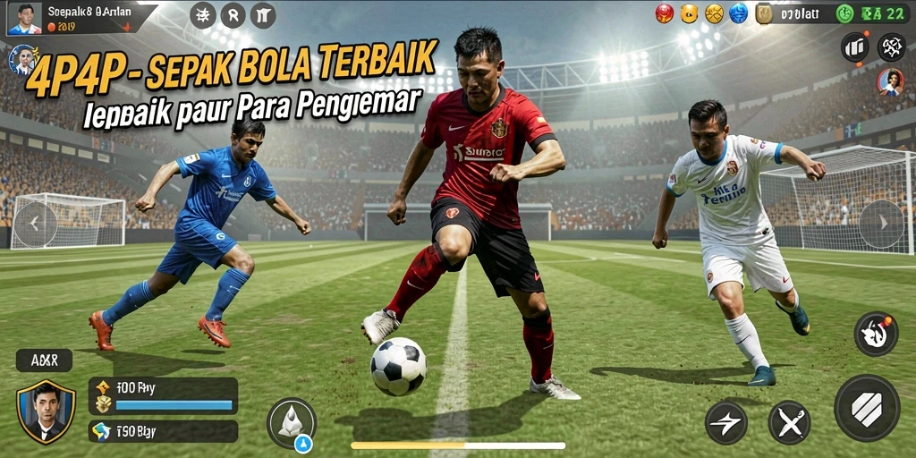 Tangkapan layar gameplay <strong>4P4P</strong> menampilkan aksi seru di lapangan sepak bola.
