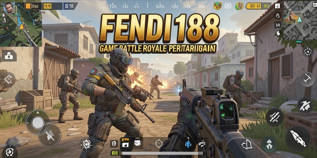 Screenshot gameplay FENDI188 menampilkan aksi seru di medan perang Battle Royale.