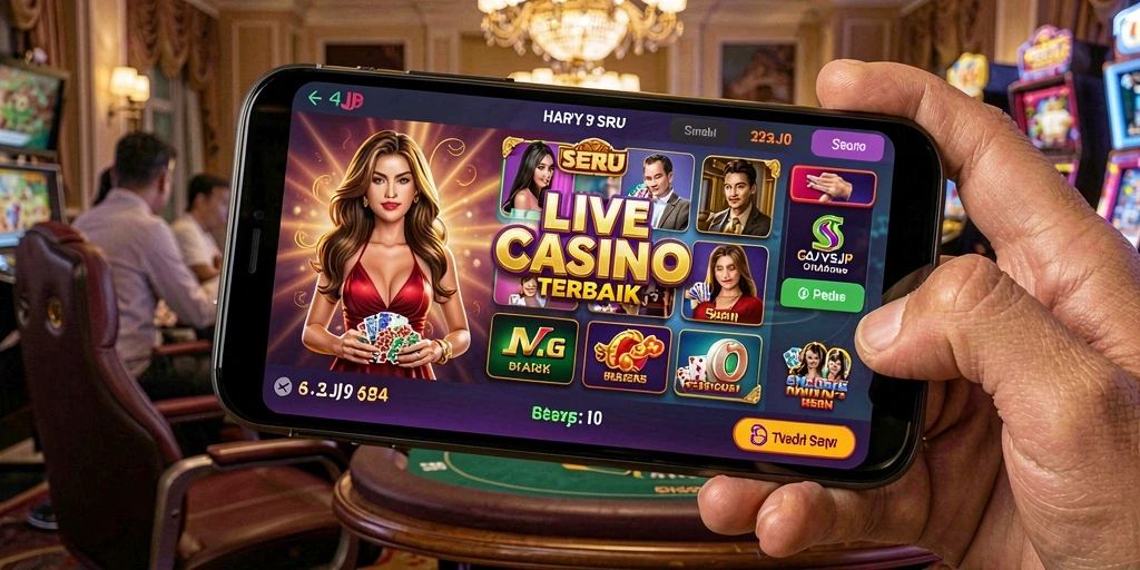 Screenshot gameplay HARAPJP menampilkan dealer langsung dan suasana kasino yang mendebarkan.