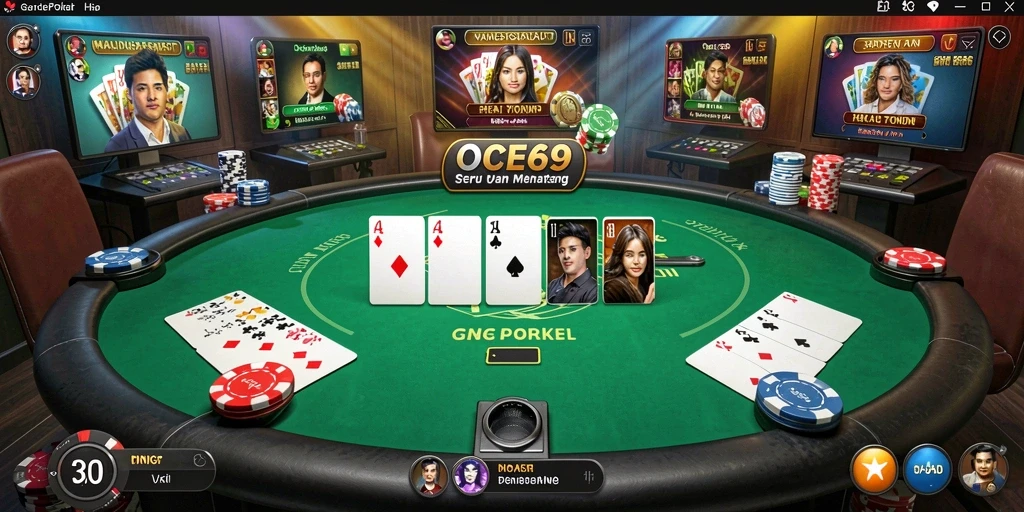 Tampilan gameplay poker yang seru dan interaktif.