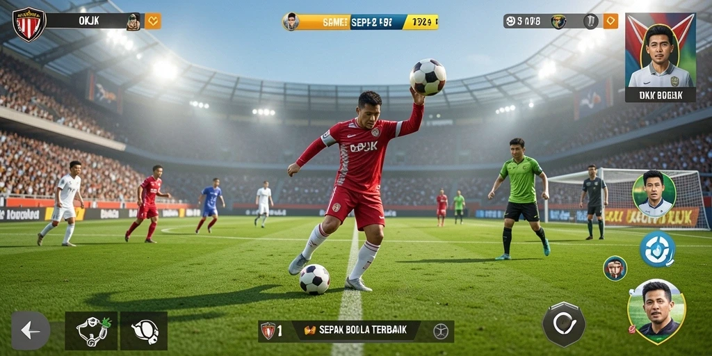 Tangkapan layar OKJK menampilkan aksi pertandingan sepak bola yang mendebarkan.