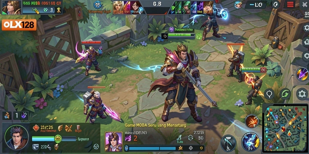 Tampilan gameplay epik dari OLX128 di arena MOBA.