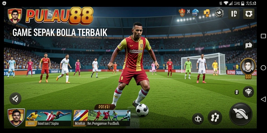 Screenshot PULAU88 menampilkan aksi seru di lapangan sepak bola.
