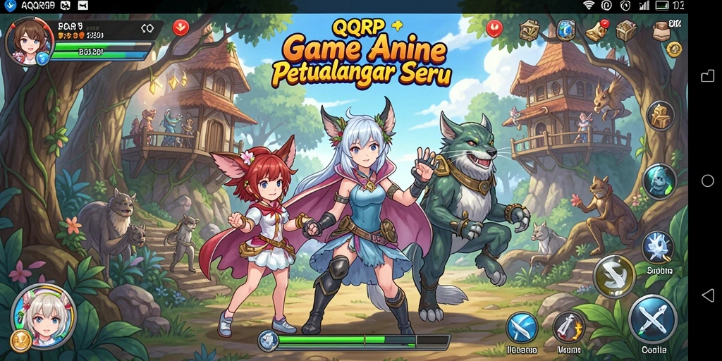 Tampilan gameplay QQRP yang penuh warna dan karakter anime unik.