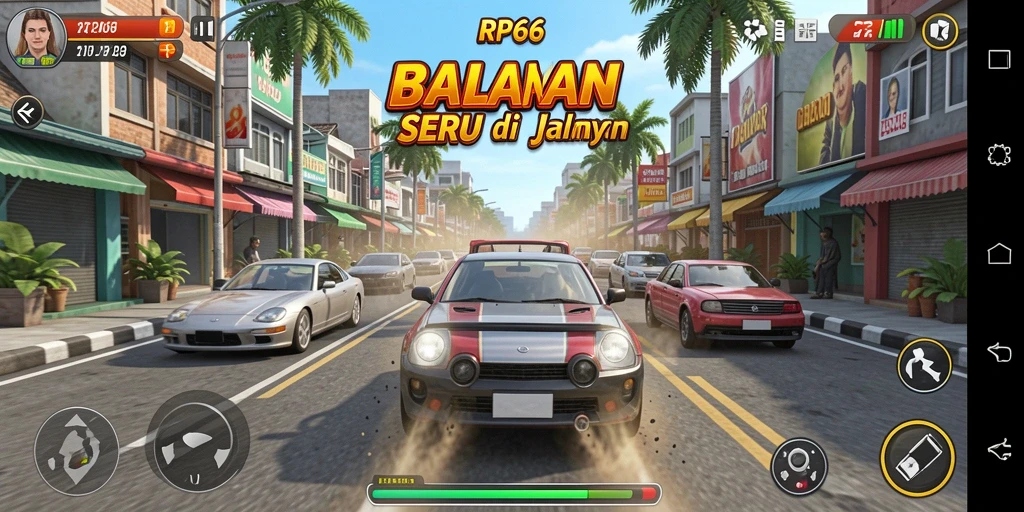 Screenshot gameplay RP66 yang menampilkan balapan cepat dan seru.