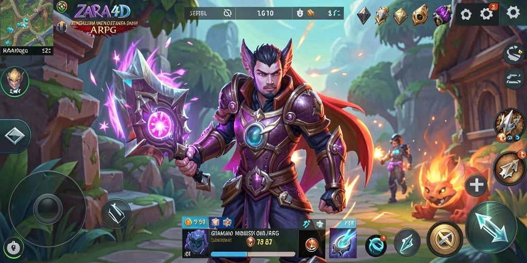 Tampilan gameplay ZARA4D dengan pertarungan epik di dunia fantasi.